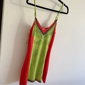 Jen Paul Gaultier Y Project Red and Green faux Lace Trim Slip Dress